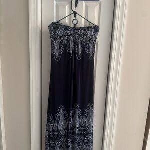 Chesley Blue and White Strapless Dress